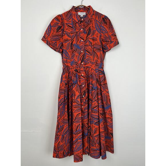 ALEXIS x TARGET Size Small Tropical Leaf Stretch Midi Pleated Shirtdress Pockets - Picture 1 of 13